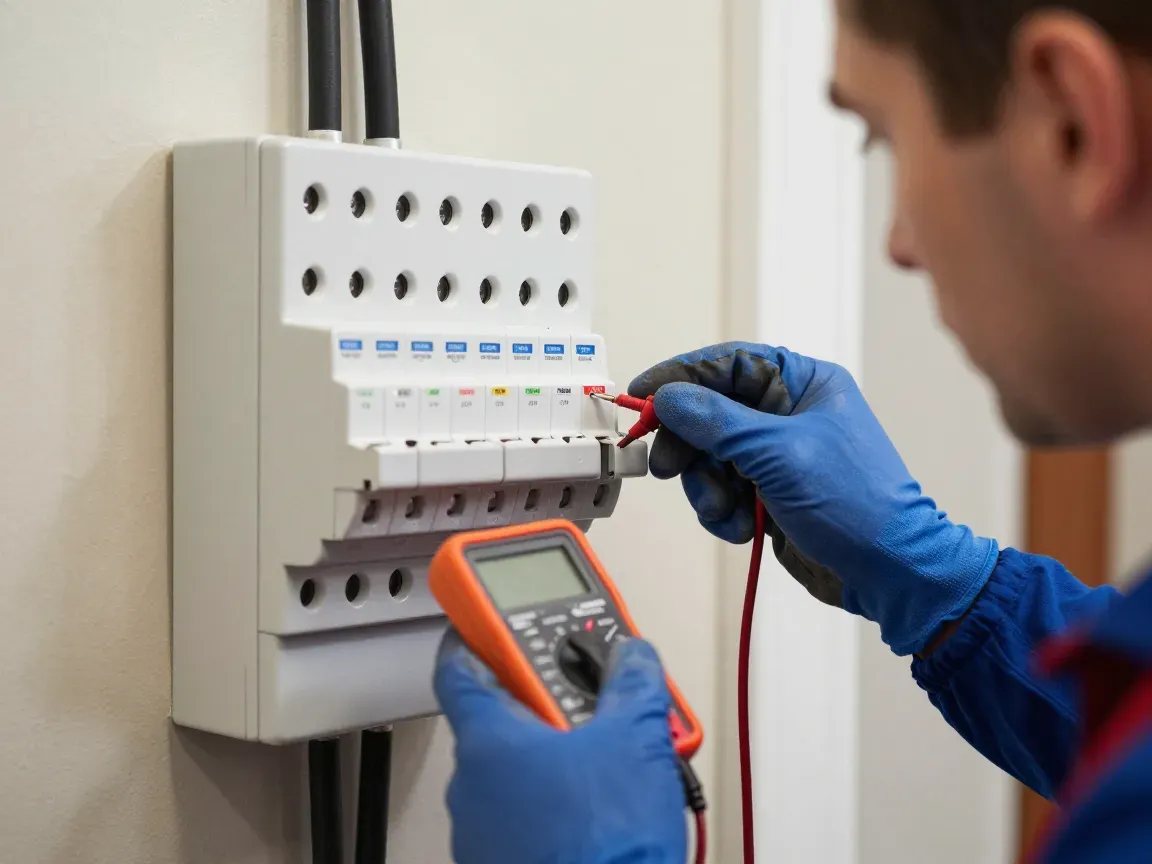 An electrician testing a consumer unit